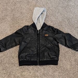 C&A Black Faux Leather 2 In 1 Jacket with Gray Hooded Vest Size 12 Months